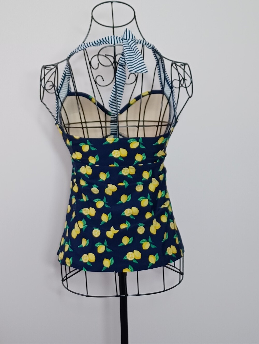 🍋 Merona Retro Lemon & Stripe Halter Tankini Top- Size S - Picture 3 of 8